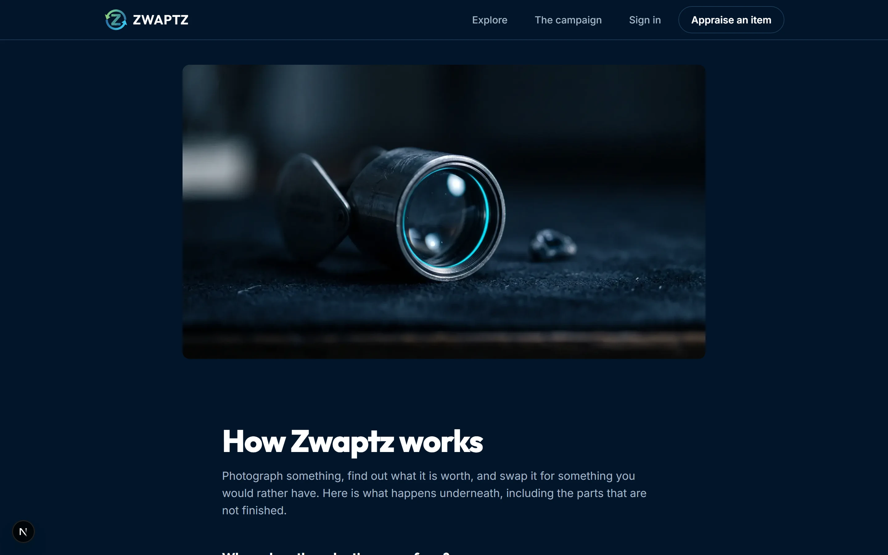 The Zwaptz how-it-works page, laying out the steps from photographing an item to arranging the handover.
